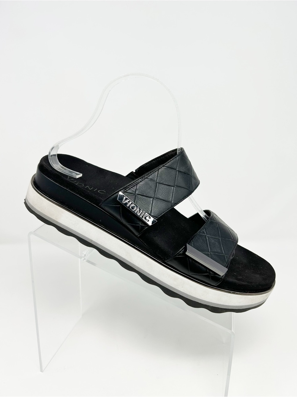 Vionic Brandie Platform Slide Sandals Womens Black Quilted Double Strap Size 9.5